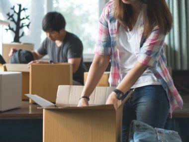 couple moving boxes